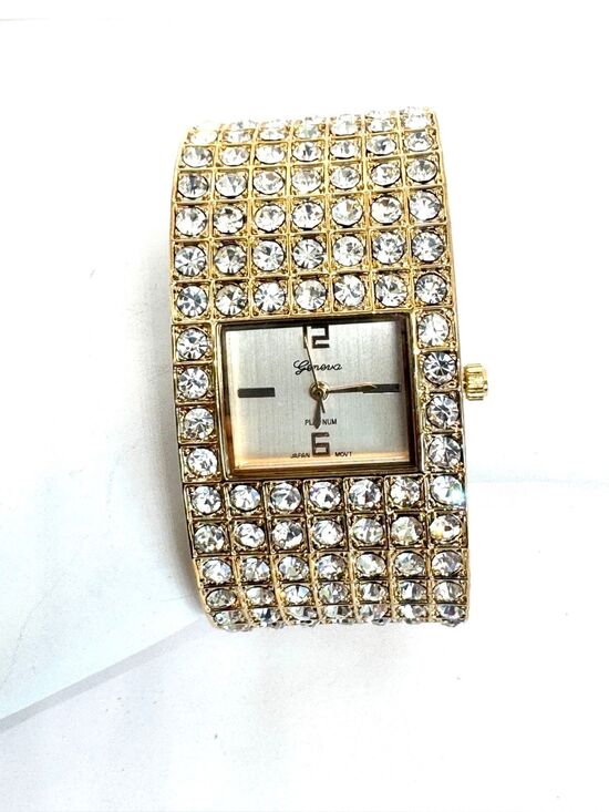 Geneva Platinum Rhinestone Gold Plated Cuff Watch Item #1029 main image 5